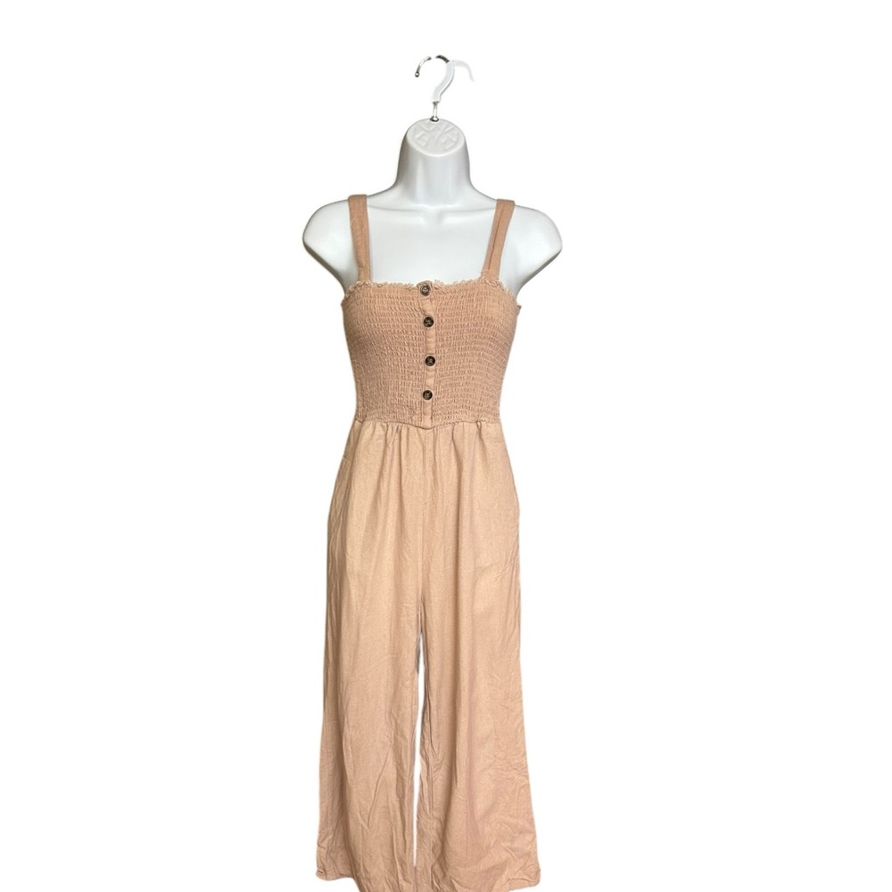 Aeropostale Mauve Smocked One Piece Wide Leg Linen Blend Jumpsuit Size S